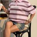 Verdusa Women's Striped Lightweight Sweaters Y2K Collared Knit Tops Summer Pullovers (Pink, S)
