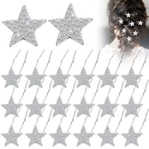 MTLEE 20 Pieces Star Rhinestone Hair Pins Bling Crystal Wedding Hair Clips for Brides Glitter Star for Girl Women Accessories(Silver)