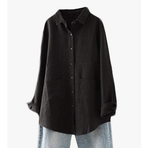 Minibee Women's Linen Shirts Button Down Long Tunic Tops Plus Size Blouse With Pockets
