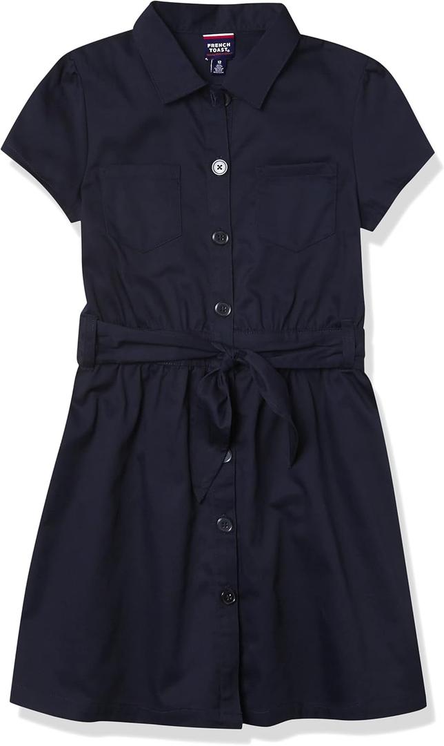 French Toast Girls' Short Sleeve Safari Dress (10, Navy Blue)