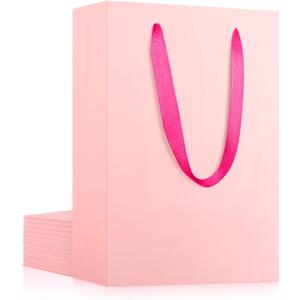 EUSOAR Small Pink Gifts Wrap Bags, 12 Pack 5.9x2.3x7.8 inches Shopping Bags with Handles Bulk, Party Favor Wrapping Bags for Wedding, Craft Grocery, Boutique, Retail, Business