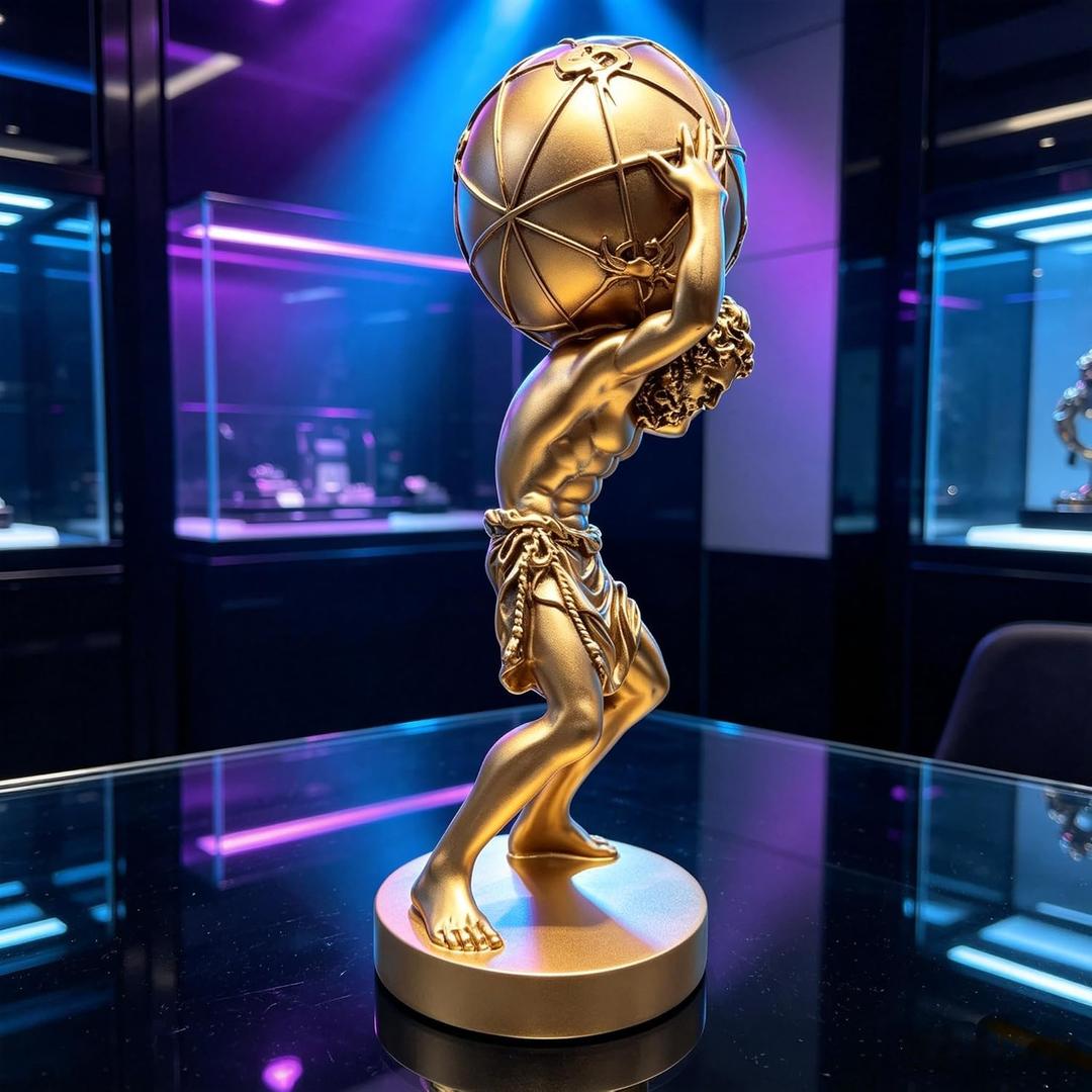 Gold Greek Atlas Holding World Statue Large Sculpture Figurine Home Office Living Room Desktop Display Decor Decorative Decoration 16.5 Inch