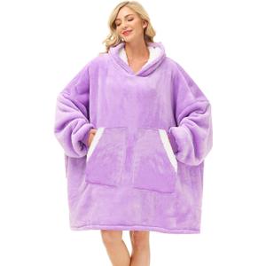 Kipswiza Oversized Wearable Blanket Hoodie Birthday Gifts for Women & Men, Thick Sherpa Fleece Blankets Sweatshirt Lounging Pullover Birthday Gift for Mom Sisters Girls Boys, Purple (Adult/Regular)