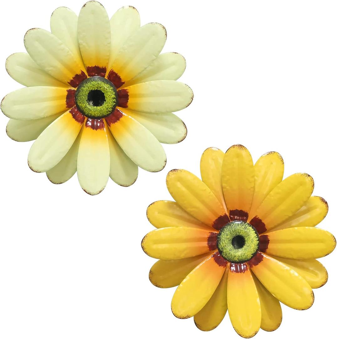YEAHOME 10'' Sunflower Wall Decor, Metal Flower Wall Art Decorations, Sunflower Spring Yard Garden Decor Hanging for Kitchen, Bathroom, Handmade Gift for Indoor or Outdoor, Set of 2 Wall Sculptures