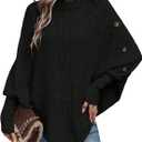 MakeMeChic Women's Poncho Sweater Asymmetrical Turtleneck Knit Pullover Sweater Button Oversized Long Sleeve Poncho (Black)