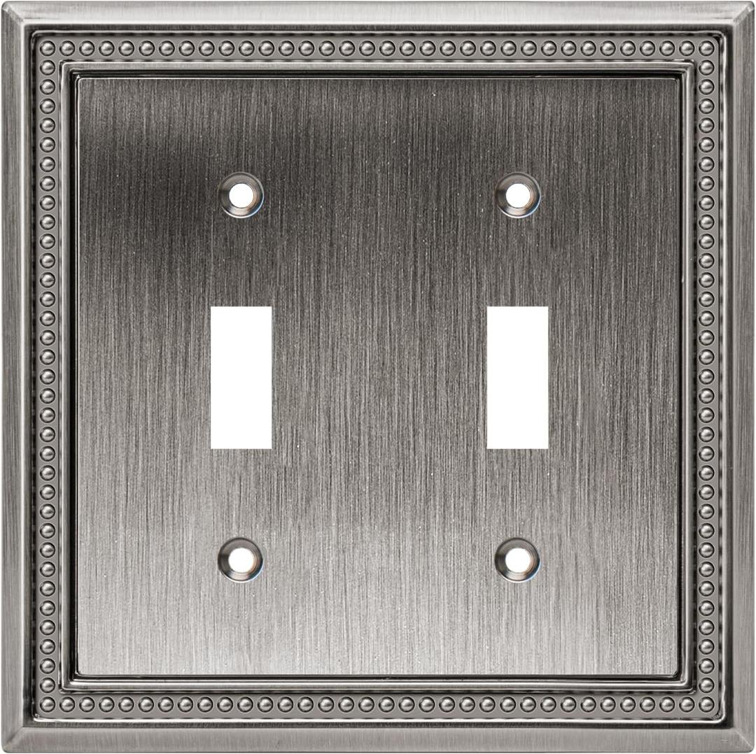 Henne Bery Sunken Pearls Heavy Duty Decorative Wall Plate Switch Plate Outlet Cover (Double Toggle, Heirloom Silver)