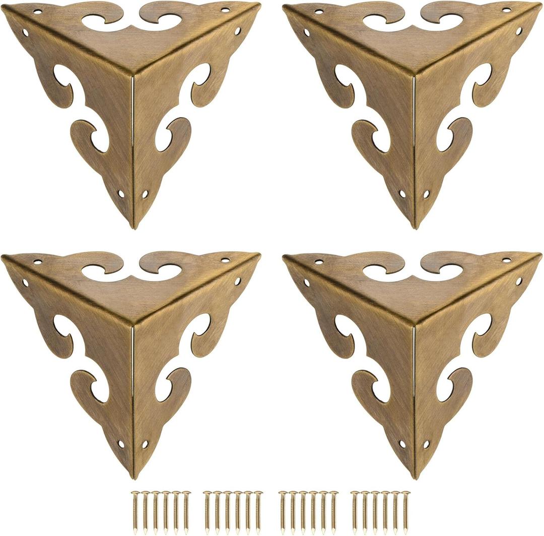 Uxcell 44x44x44mm Metal Box Corner Protectors Brass Edge Guard Bronze Tone 4pcs
