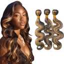 BilltiiWW Ombre Bundles P1B27 Body Wave Bundles Two Tone Black Mixed With Honey Blonde Highlight Brazilian Hair Weave Soft and Silky for Black Women 26 26 26 Inch