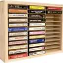 Cassette Tape Storage Rack, 36-slot Wood Cassette Tape Holder, Wall Mount or Freestanding Audio Cassette Organizer, Playing Card Storage, Unfinished Pine