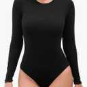 MANGDIUP Women's Bodysuit - Long Sleeve Round Neck Stretch Top Bodysuit Jumpsuit XXL