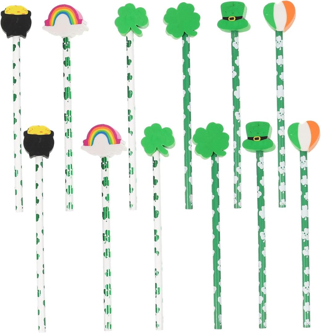 Ciieeo 12Pcs Irish Pencil st patricks day party favor art pencil Cute Pencils for Kids irish party supplies st patricks day pencils school prize classroom supplies Wood student