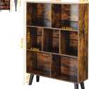 LEYAOYAO Cube Bookshelf 3 Tier Mid-Century Rustic Brown Modern Bookcase with Legs,Retro Wood Bookshelves Storage Organizer Shelf,Freestanding Open Book Shelves for Bedroom,Living Room,Office