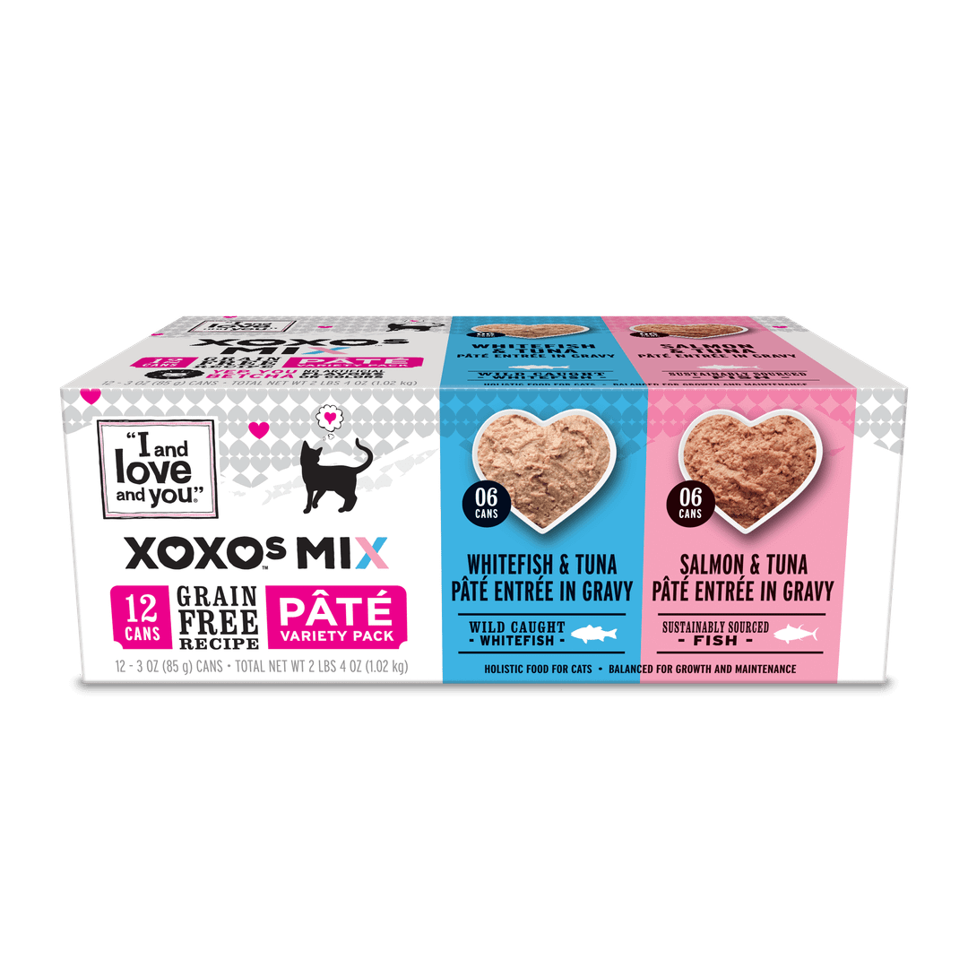 XOXOS SALMON & WHITEFISH PÂTÉ VARIETY 12 cans, Bb Date: 12/01/2027