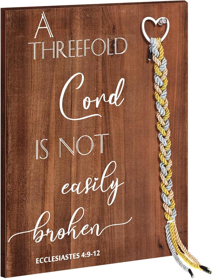 Yookeer a Cord of Three Strands a Threefold Cord Wedding Unity Sign Marriage Art Wood Framed Braid for Wedding Ceremony Ideas Couple Anniversary Wall Hanging, 13.4 x 9.5 inch(Retro Style)