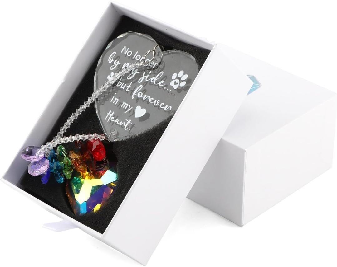 Pet Memorial Suncatcher for Loss of Dog or Cat, Engraved Crystal with Gift Box, Rainbow Maker Window Ornament, Bereavement Gifts (Clear, Size: 13.8inch)