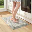 KIMODE Anti Fatigue Mats for Kitchen Floor Non Slip,Farmhouse Floral Sink Rug Waterproof for Laundry,Memory Foam Ergonomic Cushioned Carpet for Office,Beige/Blue 17.3"x28"