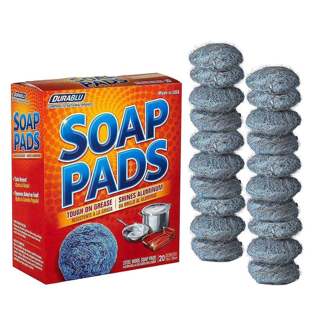 SCRUBIT 20 Pack Steel Wool Soap Pads - Metal Scouring Cleaning Pads for Dishes, Pots, Pans, and Ovens - Pre-Soaped for Easy Cleaning of Tough Kitchen Grease and Oil