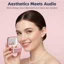 Wireless Earbuds with LED Makeup Mirror Case, Bluetooth 6.0 Open Ear Clip-On Headphones, Cute Pink Air Conduction Earphones for Women, Low Latency, Secure Fit for Running & Travel