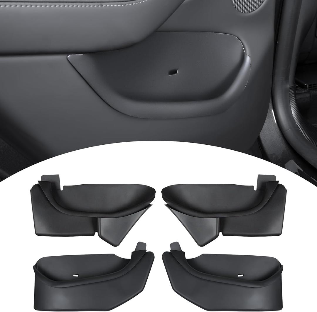 2025 2026 Tesla Model Y Juniper Door Organizer Trays - Upgraded TPE Door Side Storage Box with 2 Extra Storage Bags Set of 4 Black