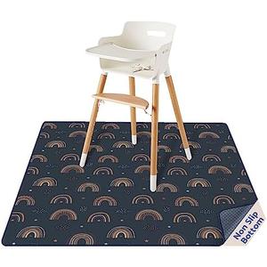 Blissful Diary Baby Splat Mat for Under High Chair, 50.4 x 50.4 Inch Wipeable Splash Mat, Waterproof and Washable, Anti-Slip Floor Protector, Retro Rainbow
