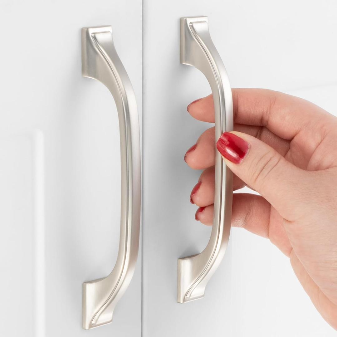 10 Pack 3-3/4 Inch Brushed Nickel Cabinet Pulls Satin Nickel Cabinet Handles Silver Kitchen Hardware for Cabinets Drawer Dresser ZP2409 Cupboard Bedroom Closet Bathroom Vanity