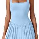 QINSEN Women's Square Neck Tennis Dress Pleated Sleeveless Built in Shorts Golf Athletic Dress with Pockets, XS
