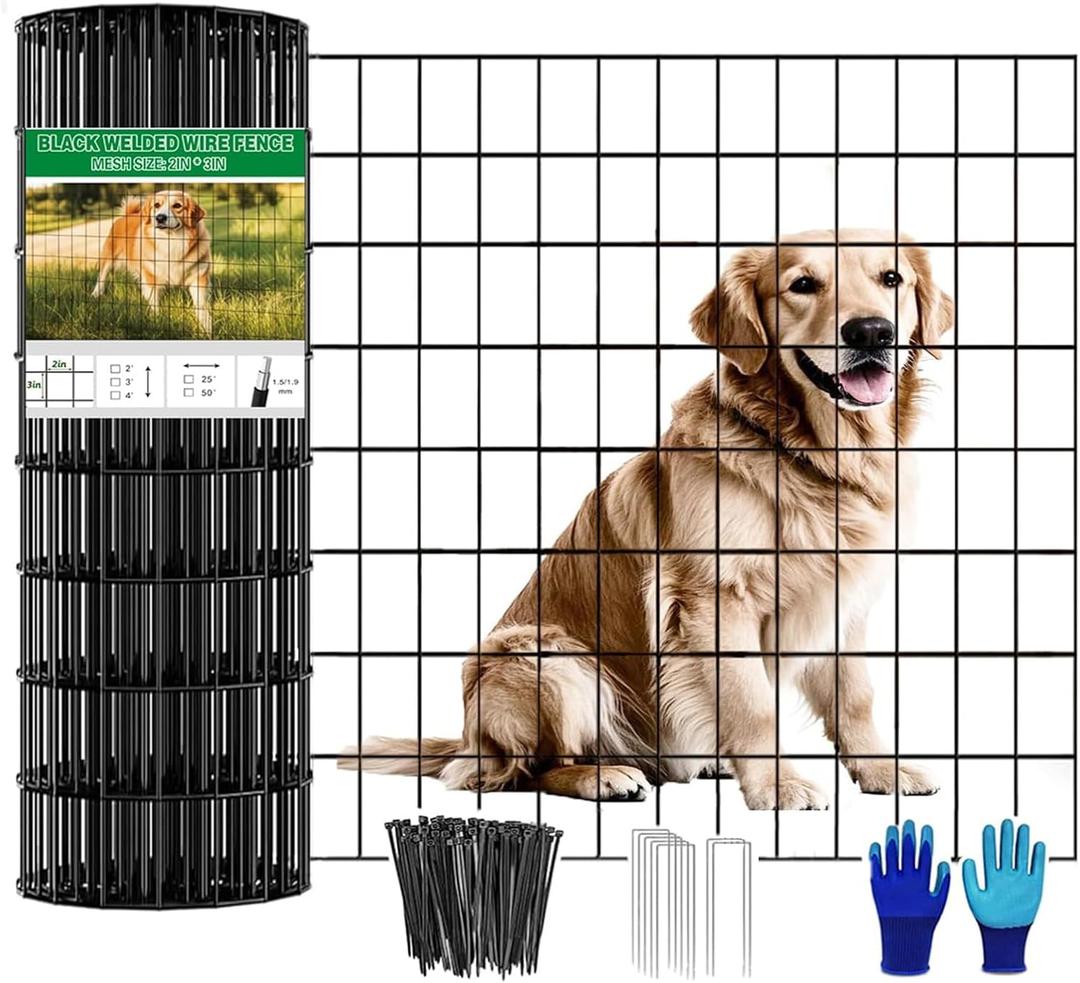 Welded Wire Fence 24inch x 25ft, Black PVC Coated Garden Fencing, 2 inch x 3inch 16Gauge Chicken Wire Fence Roll, Anti-Rust Metal Fencing for Yard Plant Protection Poultry Netting