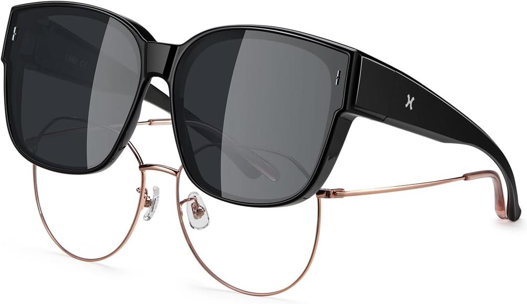 LOHO Polarized Sunglasses Over Glasses Women Men, 5.8 in Wide 2.28 in Height Oversized Sunglasses to Fit Over Glasses, UV400