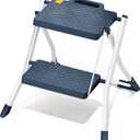URACKIFY 2 Step Stool Foldable, Step Ladder with Non-Slip Rubber mat, Step Stool with Release Button, Lightweight Steel, Blue, for up to 330LBS.
