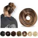 Messy Bun Hair Piece Human Hair, Human Hair Bun, Messy Bun Scrunchie Updo Hairpieces Donut, Real Hair Bun Wig, Hairpiece for Women Medium Brown Mixed Honey Blonde (5 Inch)