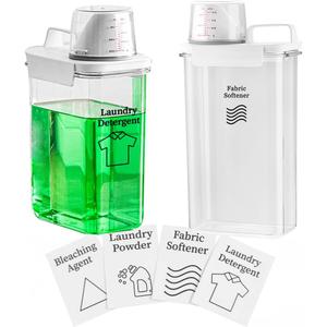 [2 Pack] Laundry Detergent Dispenser for Laundry Room Organization and Storage,78 Oz Laundry Soap Dispenser,Liquid Laundry Detergent Dispenser with 4 Removable Labels,BPA Free & PET Plastic, Clear