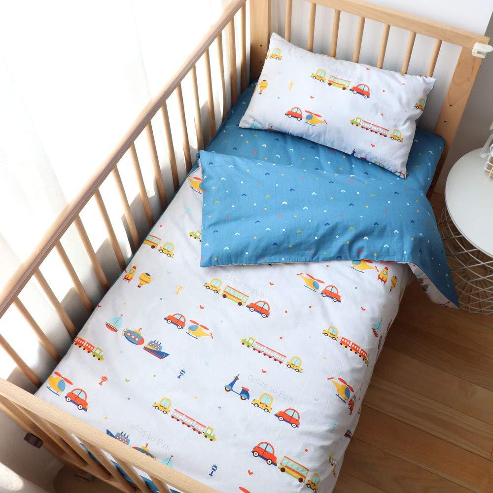 100% Cotton Crib Bedding Set for Baby Boys Girls,3 Pcs Baby Bed Linen Include Duvet Cover,Fitted Sheet,Pillowcase,Nursery Decoration,No Filler(Navy)