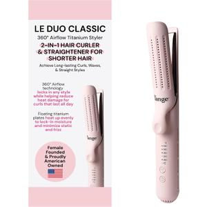 L'ANGE HAIR Le Duo Standard 360 Airflow 2 in 1 Straightener and Curler | 1 Inch Curling Wand & Titanium Flat Iron with 3.5" Plates | Hair Straightener & Curler for Short to Medium Hair (Blush)