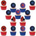 RoundFunny 48 Pcs Spider Cupcake Rings, Spider Cake Toppers, Cupcake Toppers Dessert Decorations for Birthday Halloween Party Gifts Classroom Prizes(Red/blue/black)
