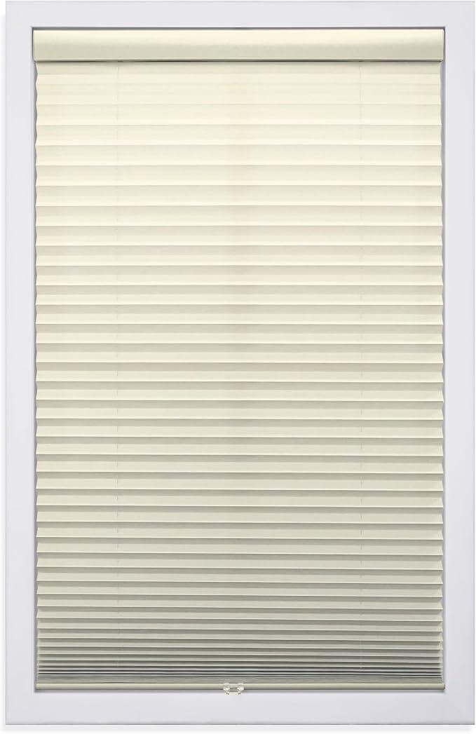 DEZ FURNISHINGS Cordless 1" Light Filtering Pleated Shade, Fabric, 30"W x 64"H, Ecru