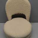 Storage Ottoman Vanity Stool Chair with Folding Back Teddy Velvet Makeup Chair Multifunctional Upholstered Footstool,4 Metal Legs with Anti-Slip Feet for Bedroom Living Room Entryway (Beige)