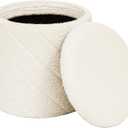 Round Ottoman with Storage, Boucle Foot Rest Stool with Reversible Tray Lid, Folding Teddy Ottoman Coffee Table for Dorm Living Room Bedroom Entryway, White,13" x 13" x 13.8"