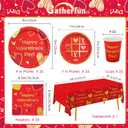 Valentine's Day Party Supplies Red Heart Love Disposable Paper Plates Napkins Cups plastic Tablecloth for Valentine's Day, Engagements, Anniversary, Birthday Party Serve 25