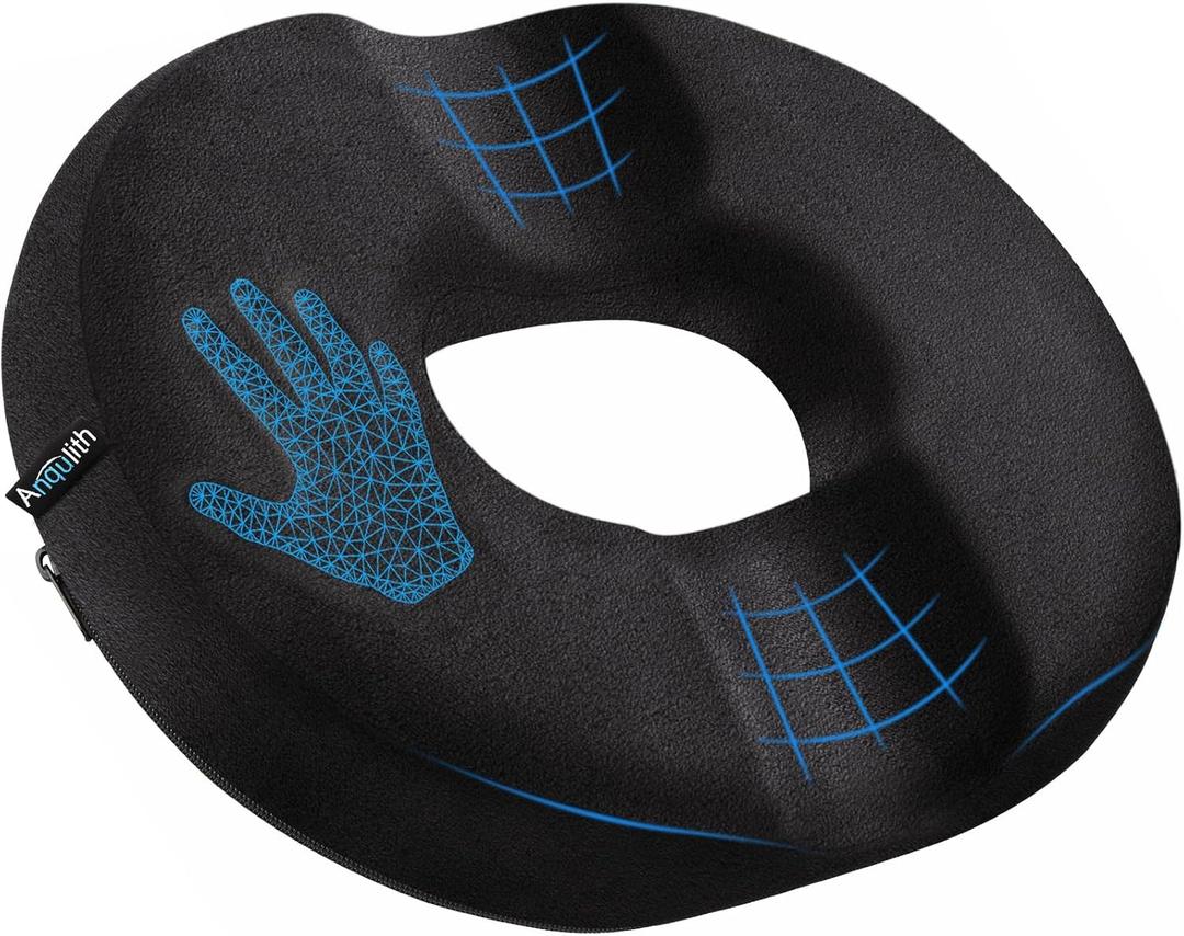 Donut Pillow, Donut Cushion for Tailbone Pain Relief and Hemorrhoids, Donut Seat Cushion for Coccyx, Sciatica, Surgery and Postpartum, Hemorrhoid Pillow for Long Sitting Office Workers, Car Drivers Black