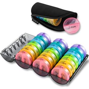 Upgrade Monthly Pill Organizer 2 Times A Day, One Month Box AM PM, Daily Cases Large 4 Week, Medication 28 Days Dispenser for Pills, Fish Oils, Vitamin, Supplement (Rainbow)