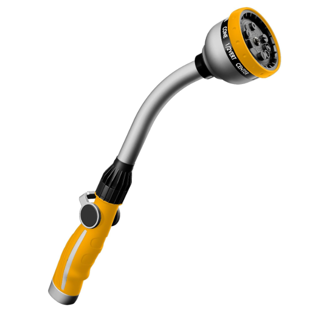 RESTMO Watering Wand Heavy Duty, Metal Garden Hose Wand with 10 Spray Patterns, 15-Inch Long Hose Nozzle Sprayer with Thumb Flow Control, Ideal to Water Hanging Baskets and Shrubs, Yellow