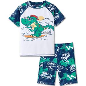 UMELOK Boys' Rash Guard Sets Two Piece Short Sleeve Kids Swimsuit 6Y