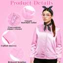 VLUV Pink Halloween Costumes Set, Women's Halloween Retro Satin Jacket Set with Scarf Headbands Glasses Accessories (XXXL)