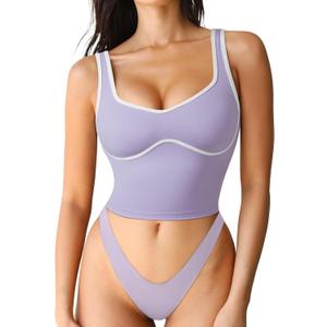 SUUKSESS Women Sweetheart Neckline Longline Sports Bra Padded Basic Workout Crop Tank Top (Large, Purple)