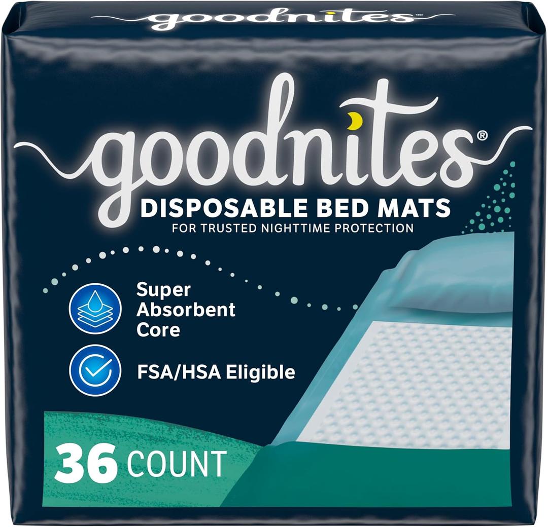 Goodnites Disposable Bed Pads/Bed Mats for Bedwetting, 2.4 x 2.8 ft, 36 Ct (4 Packs of 9)