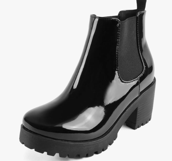 Shoes Jaber Ankle Boot W Lug Sole Elastic Gore and Chunky Heel, Black, Size 8