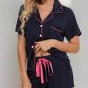 Leikar Womens Button Down Pajama Sets Bride Pajamas Sets Sleepwear Shorts Lounge Set (Blue, XL)