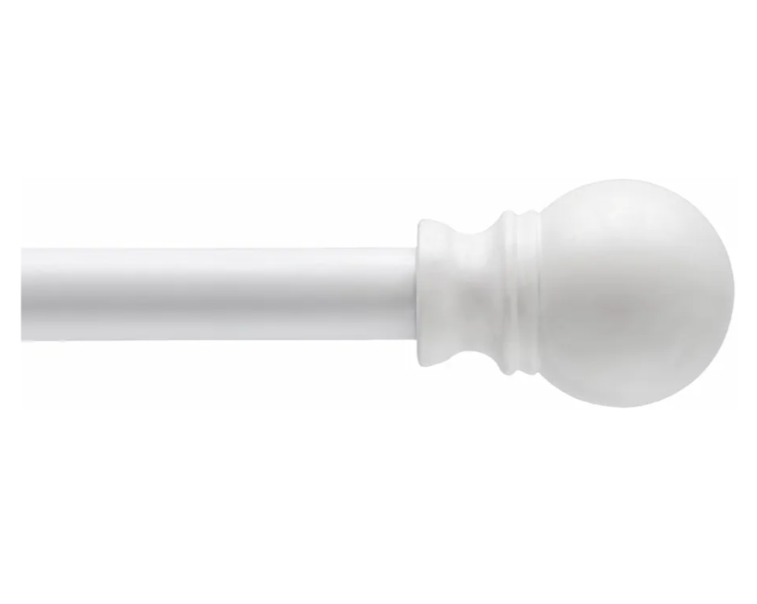 Kenney KN55250 Davenport Ball End Petite Café Decorative Window Curtain Rod, 28-48" Adjustable Length, White Finish, 1/2" Diameter Steel Tube