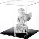 FINGERINSPIRE Clear Acrylic Display Case with Black Base & 4 Pcs Rubber Rings 10x10x10 Inch Cube Clear Self-Assembly Acrylic Box Dustproof Protection Showcase for Action Figures Collectibles Toys
