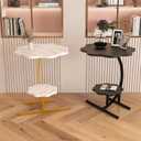 2 Layers Flower Shape Marble Texture Small C-Shaped SideTable,Snack Side Table, End Table for Sofa Side Table,Bedside Table for Living Room Kitchen Garden Bedroom